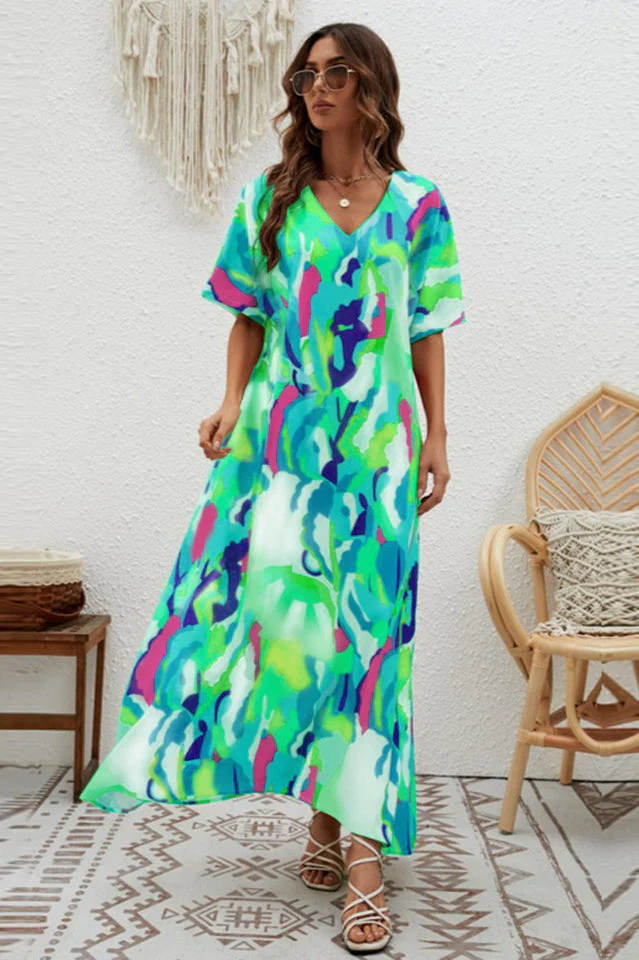Print Short Sleeve Wide Hem Maxi Dress - Image 19