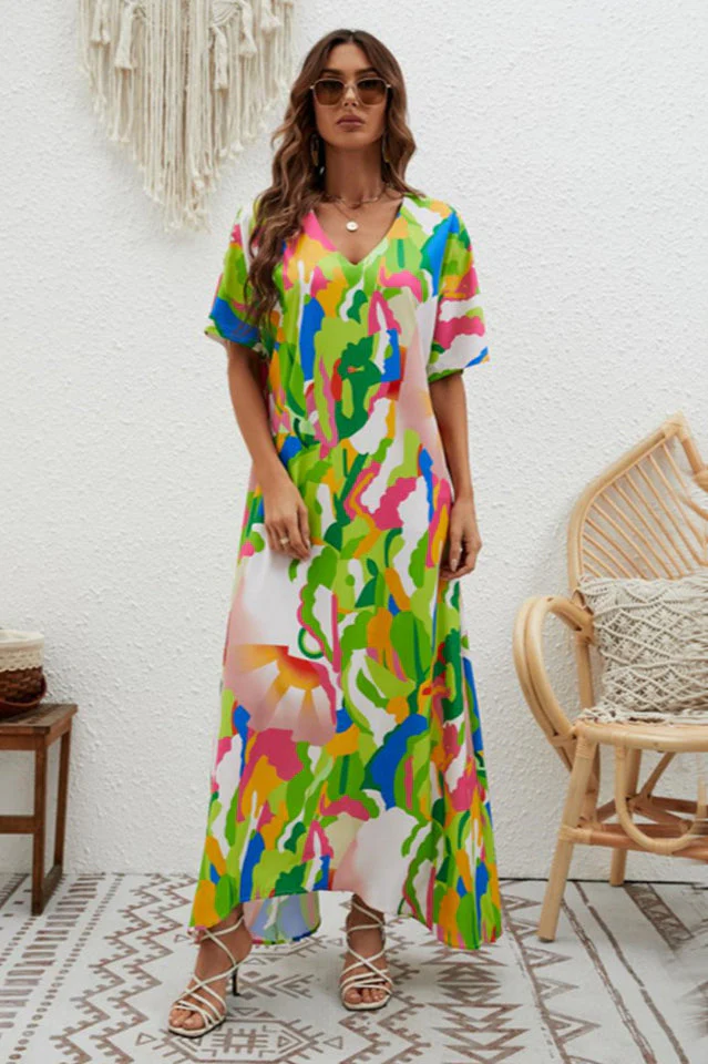 Print Short Sleeve Wide Hem Maxi Dress - Image 2