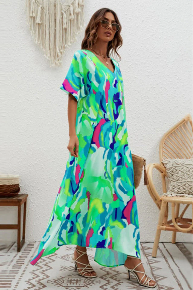 Print Short Sleeve Wide Hem Maxi Dress - Image 20
