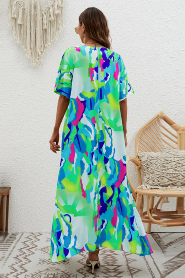 Print Short Sleeve Wide Hem Maxi Dress - Image 21