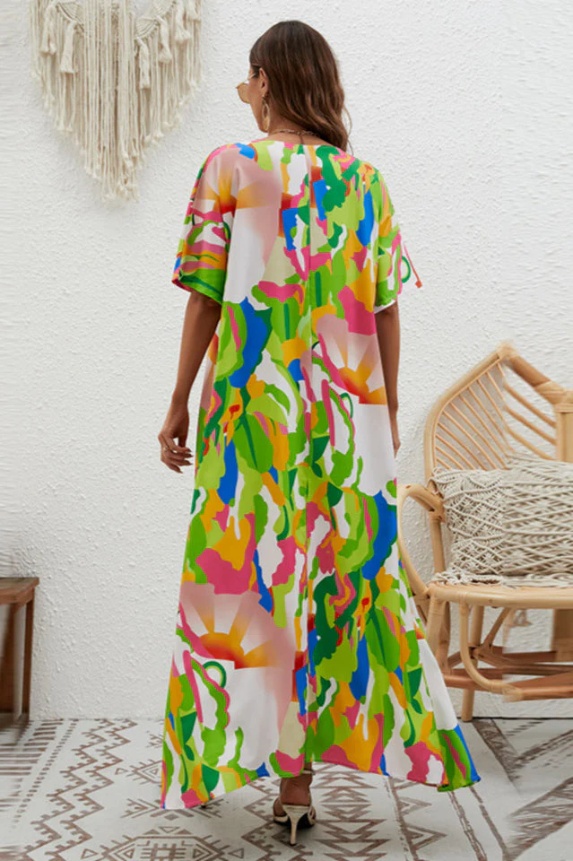Print Short Sleeve Wide Hem Maxi Dress - Image 3