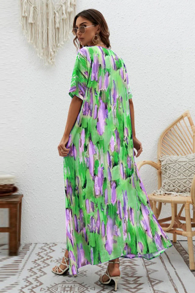 Print Short Sleeve Wide Hem Maxi Dress - Image 6