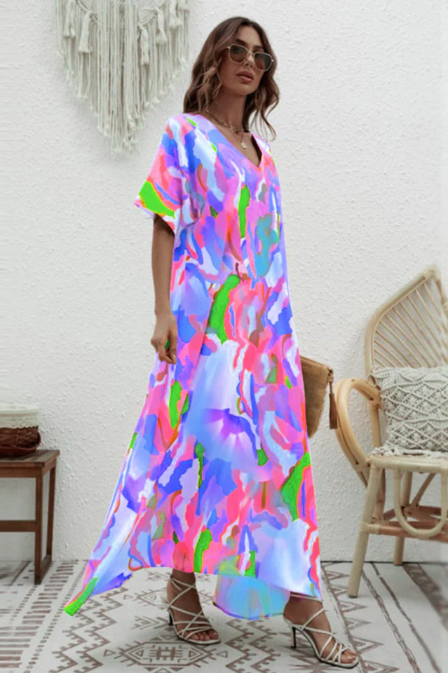 Print Short Sleeve Wide Hem Maxi Dress - Image 8