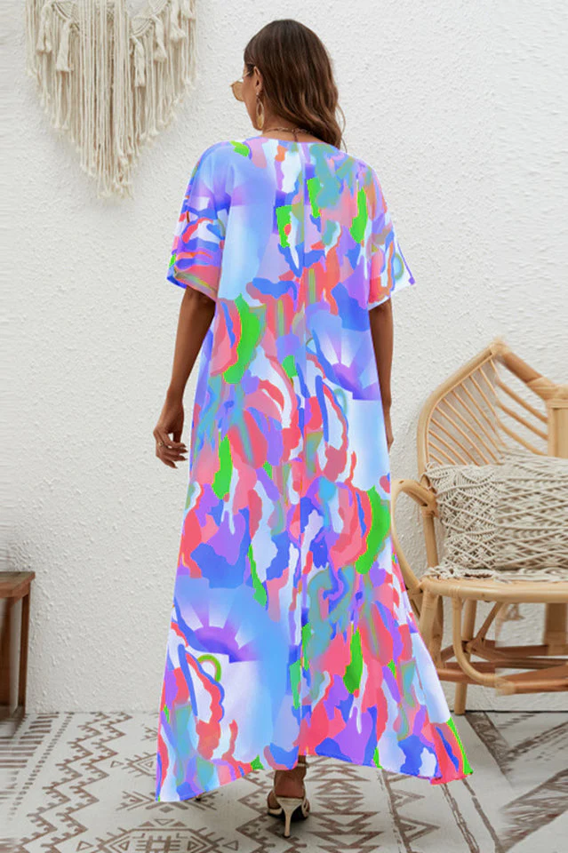Print Short Sleeve Wide Hem Maxi Dress - Image 9