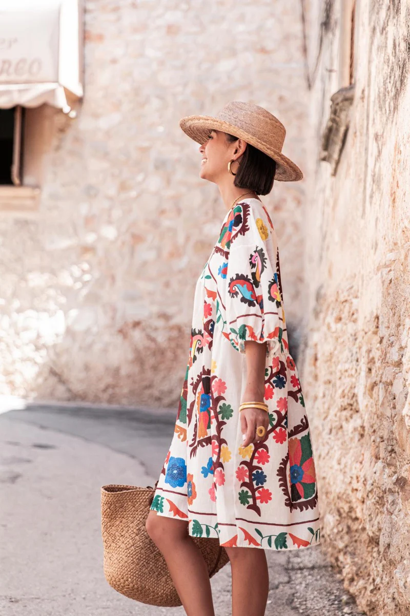 Printed Loose Sleeve Mini Dress - Image 4