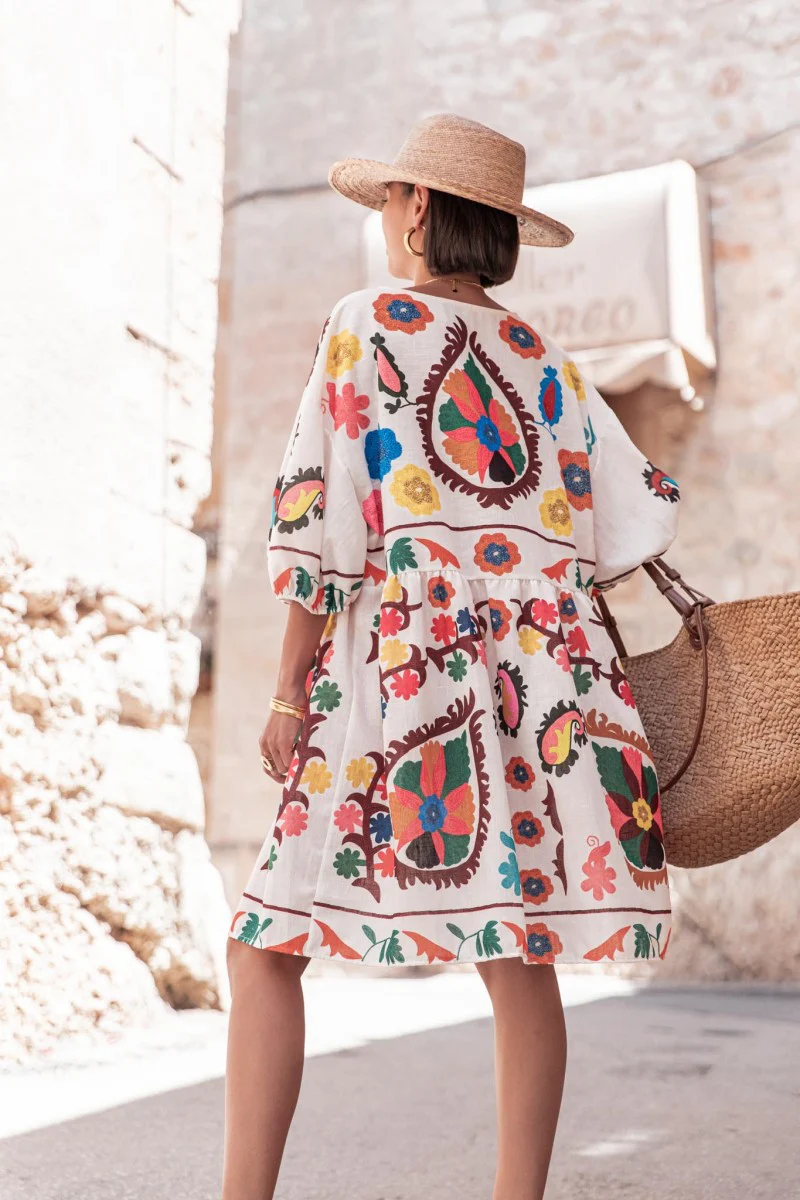Printed Loose Sleeve Mini Dress - Image 5
