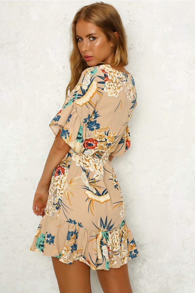 Printed Ruffled Round Neck Dress With Half Sleeves - Image 5