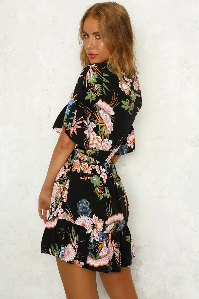 Printed Ruffled Round Neck Dress With Half Sleeves - Image 6