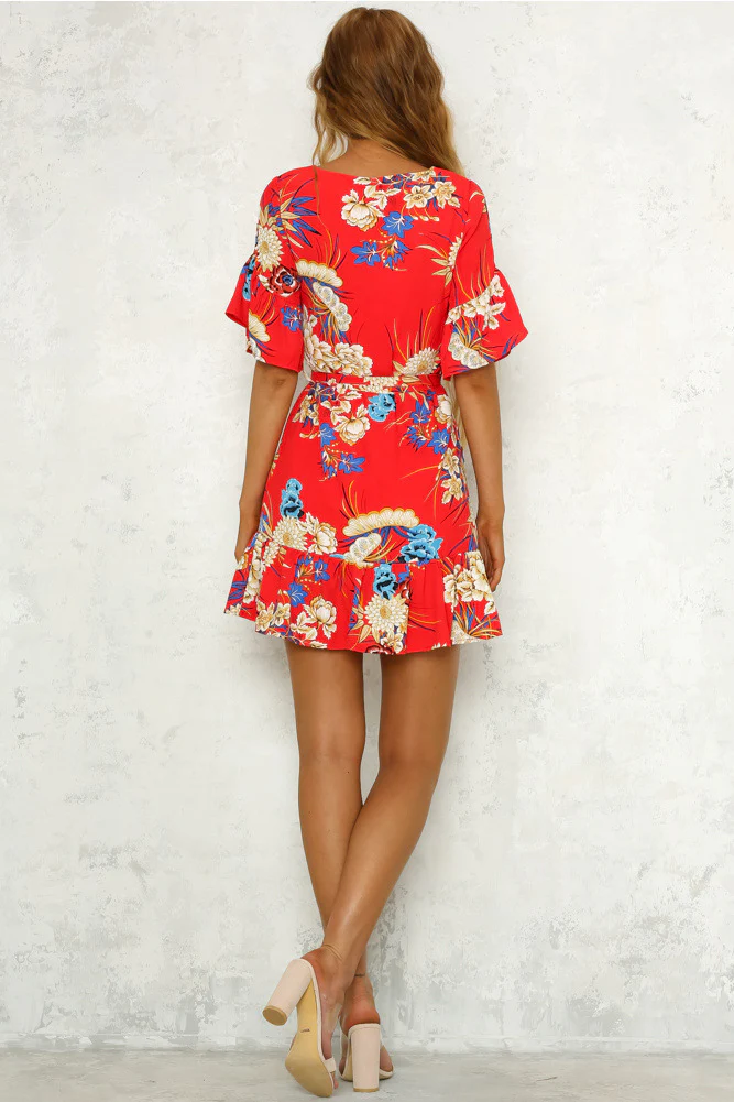 Printed Ruffled Round Neck Dress With Half Sleeves - Image 8