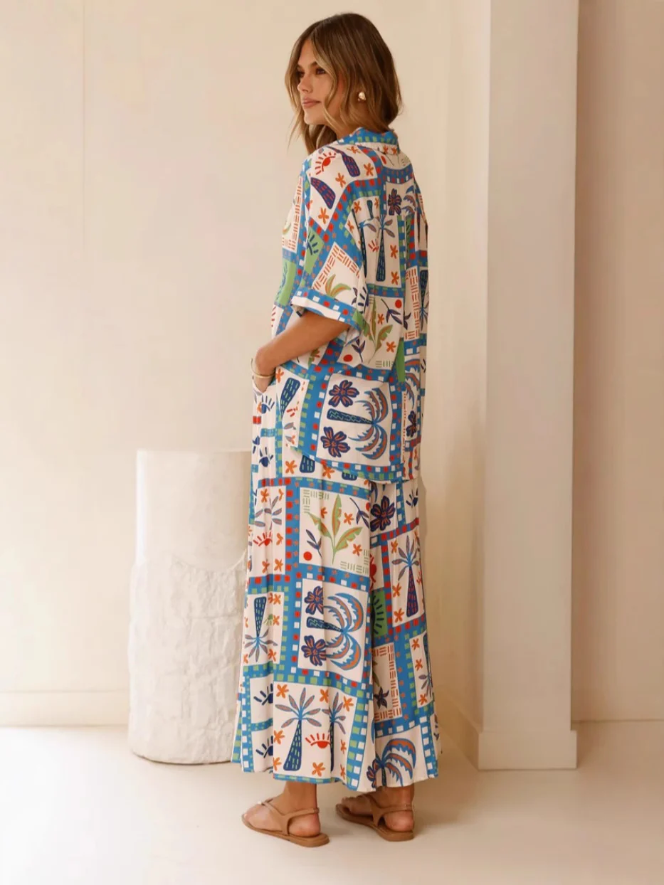 Printed Short-Sleeved Shirt And Wide-Leg Pants Suit - Image 5