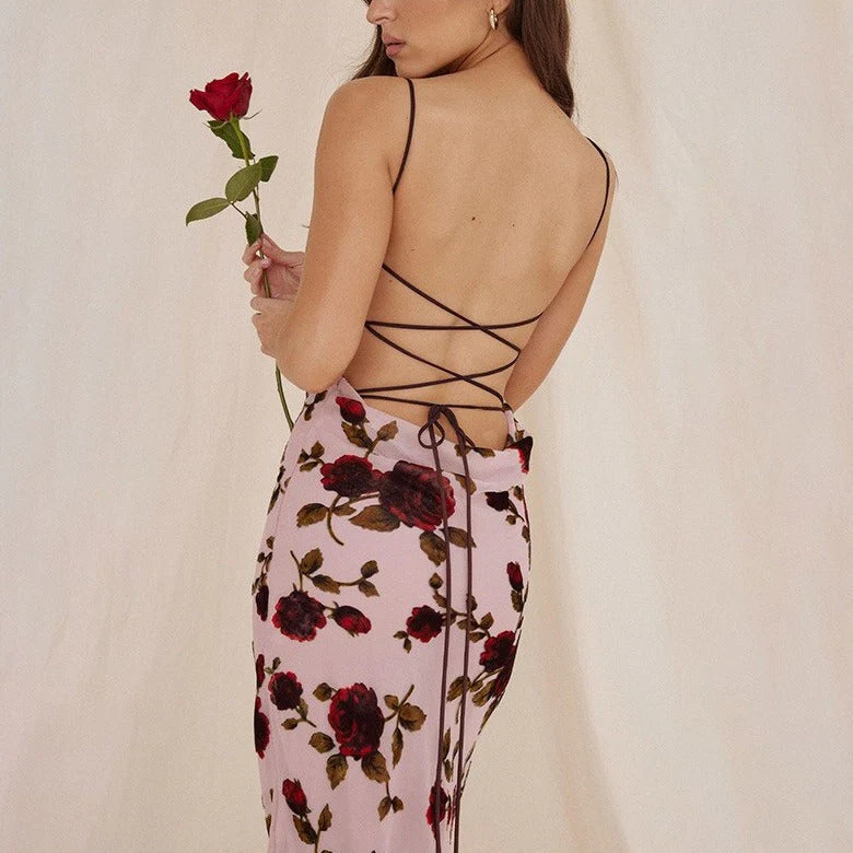 JAMI ROSE PRINT Backless Lace UP MAXI Dress - Image 12
