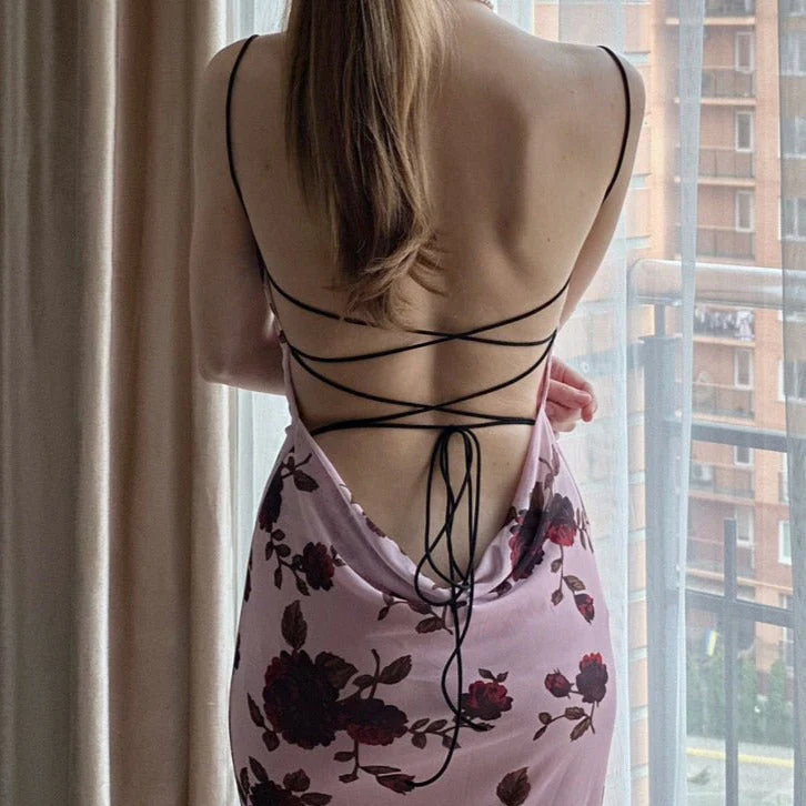 JAMI ROSE PRINT Backless Lace UP MAXI Dress - Image 13