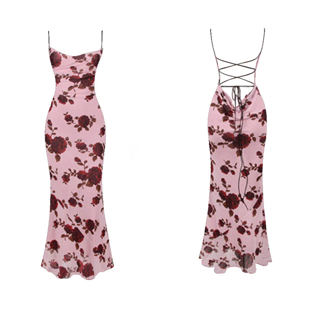 JAMI ROSE PRINT Backless Lace UP MAXI Dress - Image 16