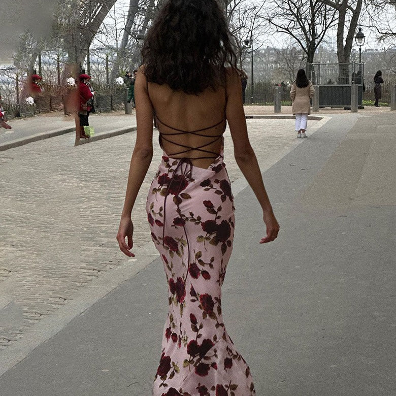 JAMI ROSE PRINT Backless Lace UP MAXI Dress - Image 9