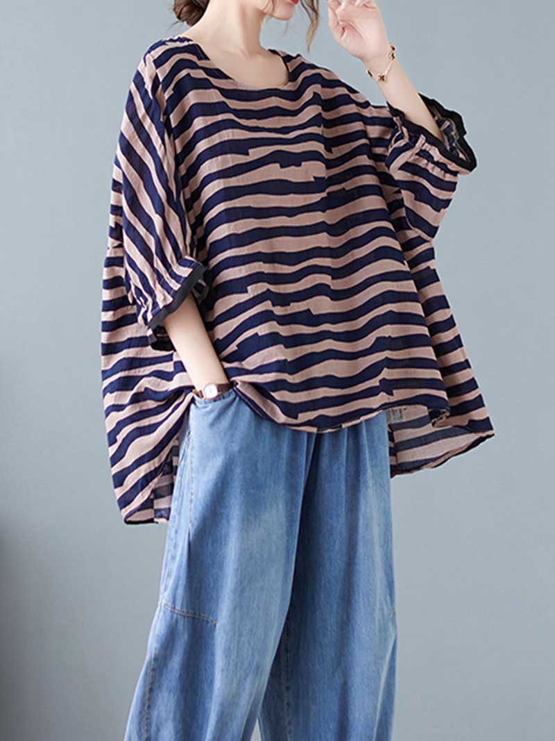 Printed Stripes Style Round-Neck Top - Image 10