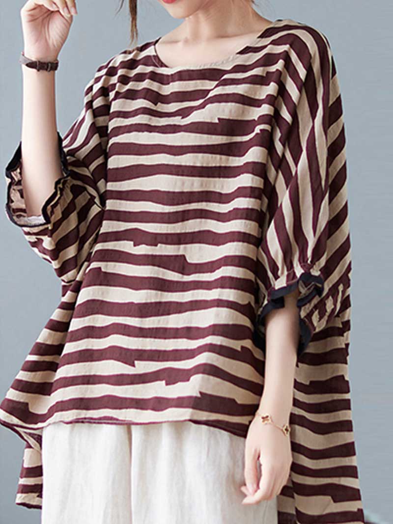 Printed Stripes Style Round-Neck Top - Image 11