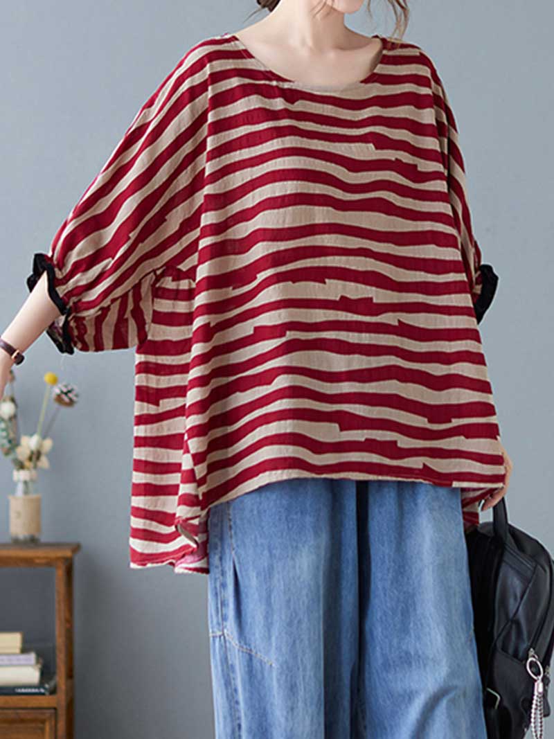 Printed Stripes Style Round-Neck Top - Image 12