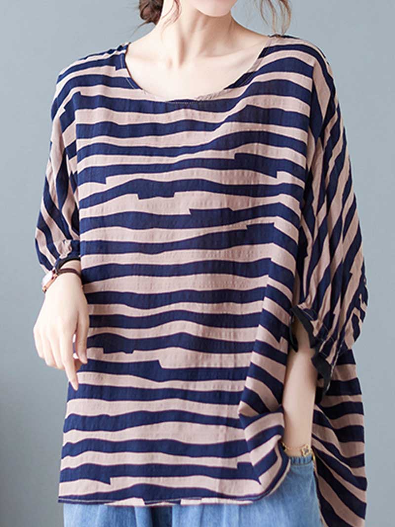 Printed Stripes Style Round-Neck Top - Image 13