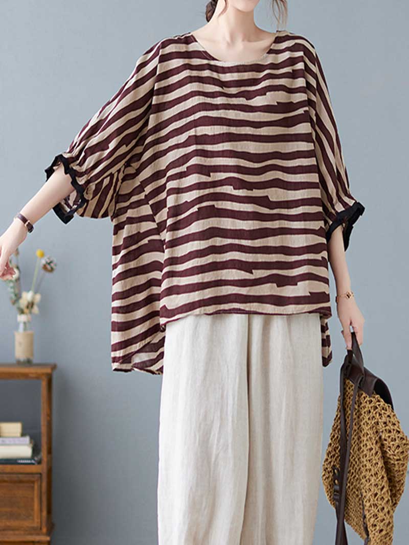 Printed Stripes Style Round-Neck Top - Image 14