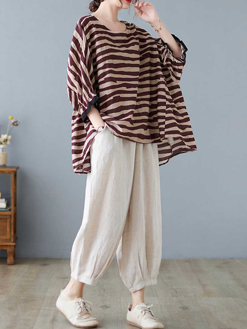 Printed Stripes Style Round-Neck Top - Image 15