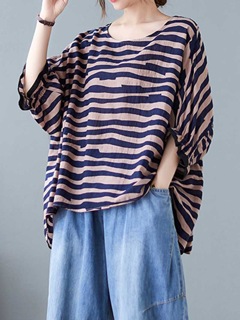 Printed Stripes Style Round-Neck Top - Image 2