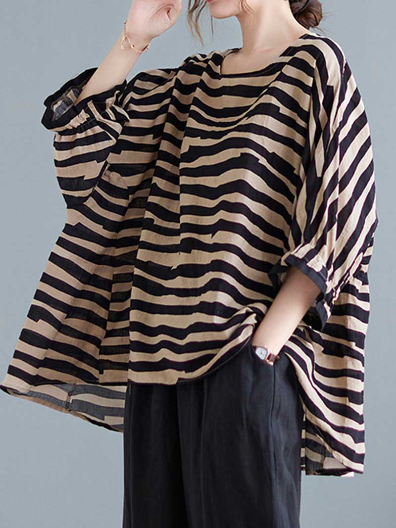 Printed Stripes Style Round-Neck Top - Image 3