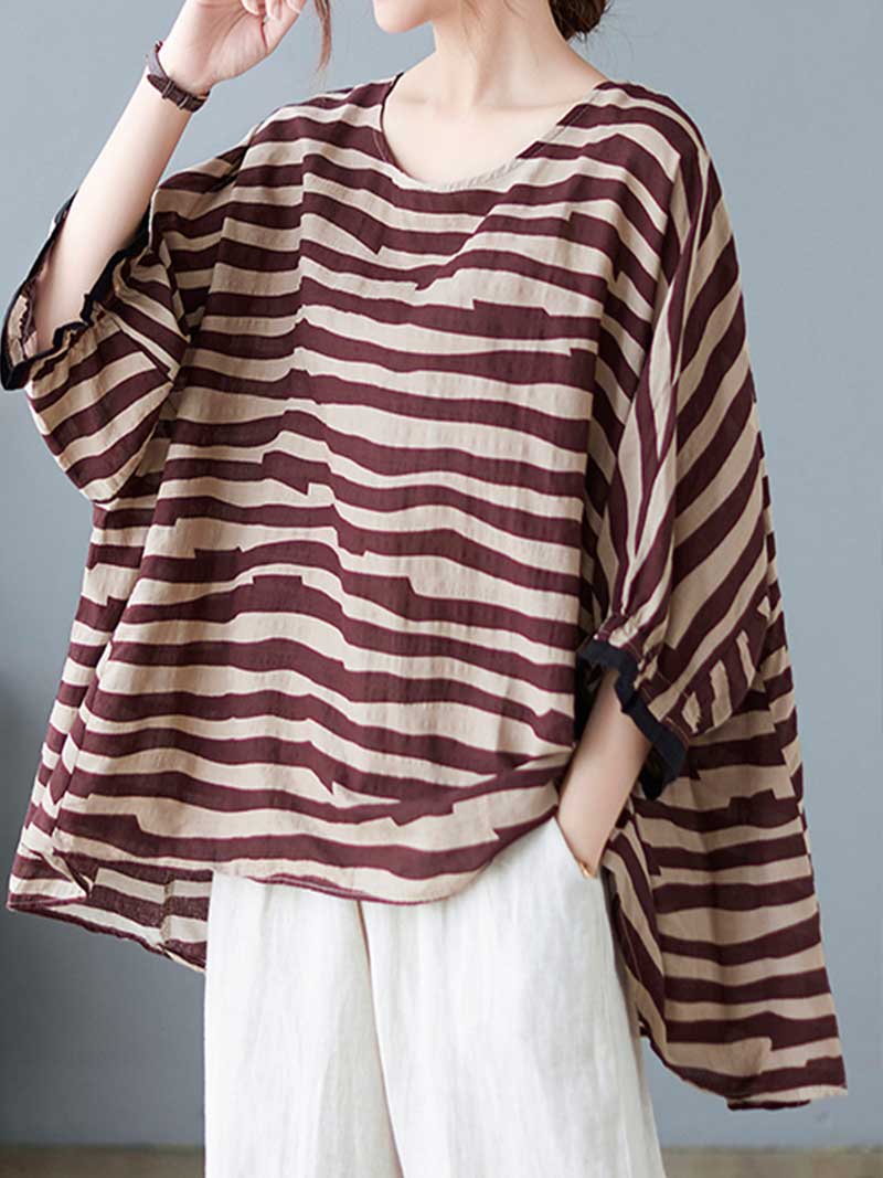 Printed Stripes Style Round-Neck Top - Image 4