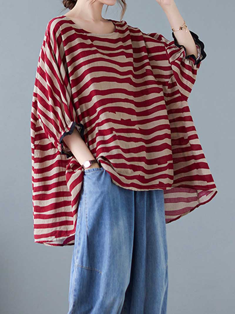 Printed Stripes Style Round-Neck Top - Image 5