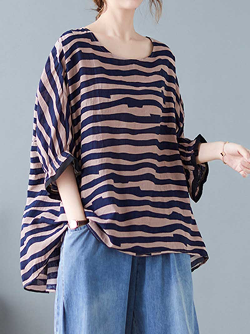 Printed Stripes Style Round-Neck Top - Image 6