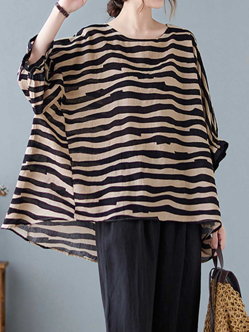 Printed Stripes Style Round-Neck Top - Image 7