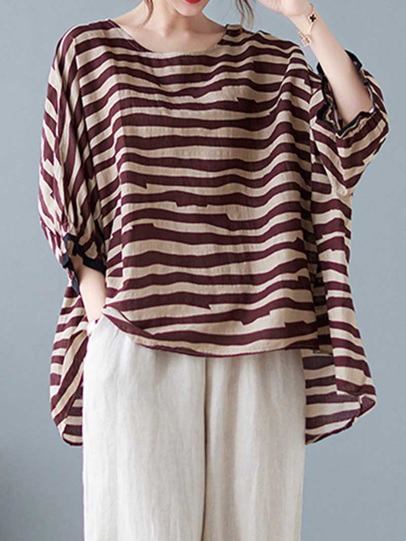 Printed Stripes Style Round-Neck Top - Image 8