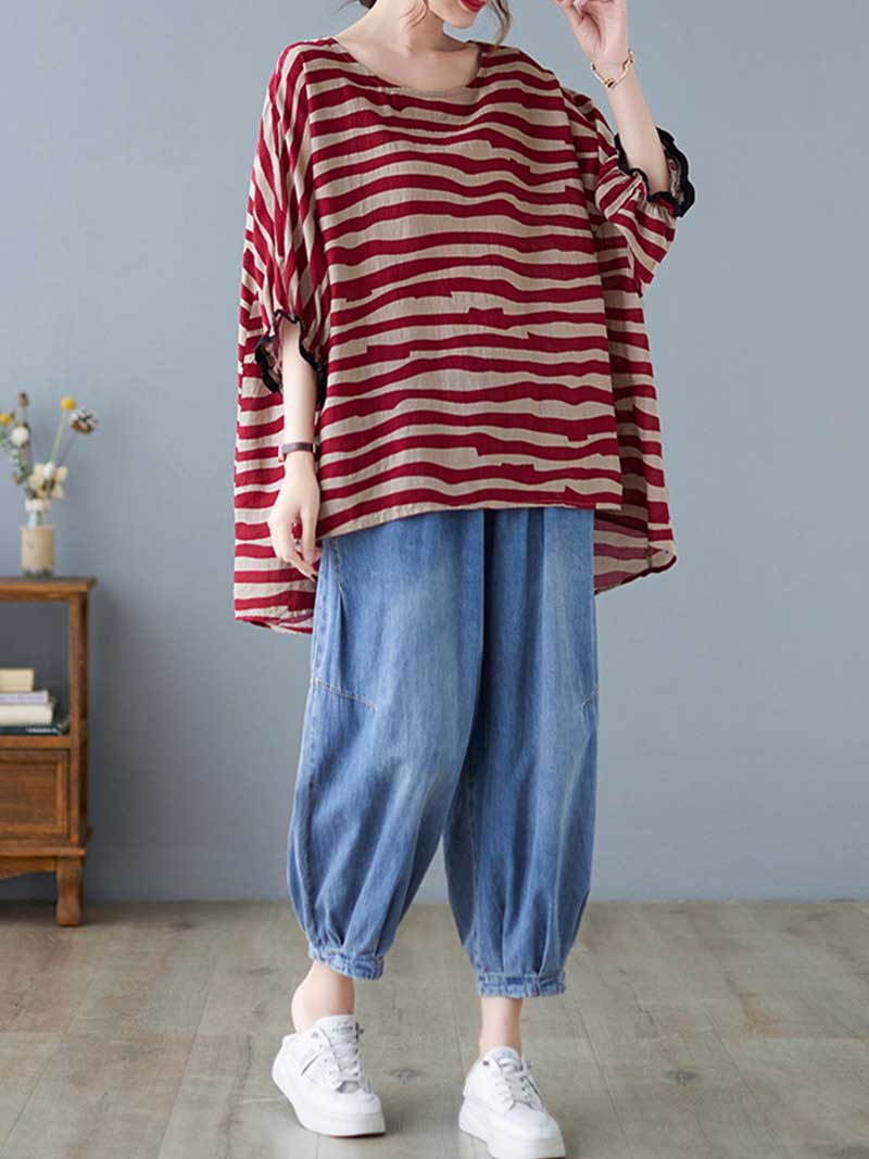Printed Stripes Style Round-Neck Top - Image 9