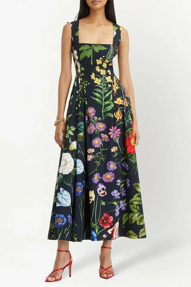 Printed Tie-Back Cotton-Blend Midi Dress - Image 2