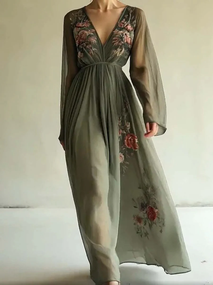 Printed V-Neck Dress - Image 3