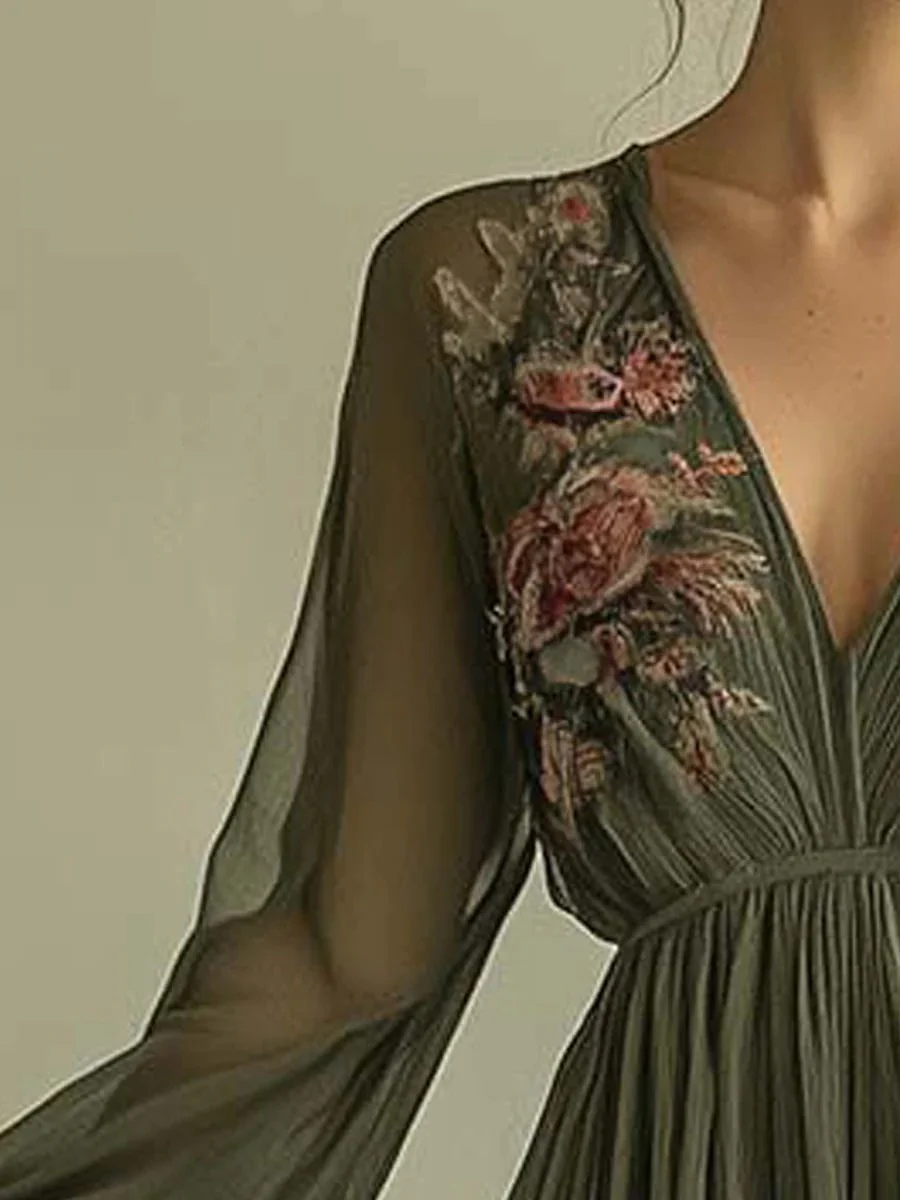 Printed V-Neck Dress - Image 4