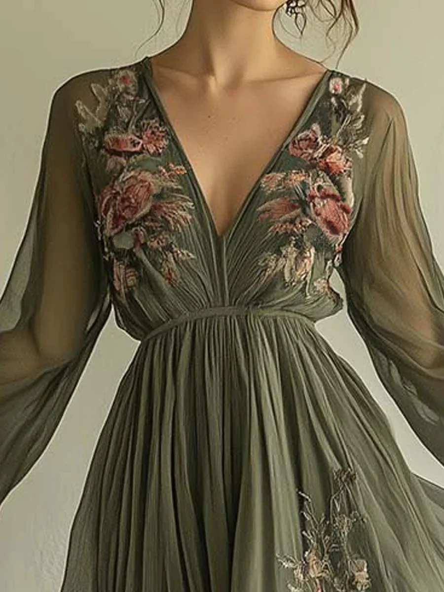 Printed V-Neck Dress - Image 5