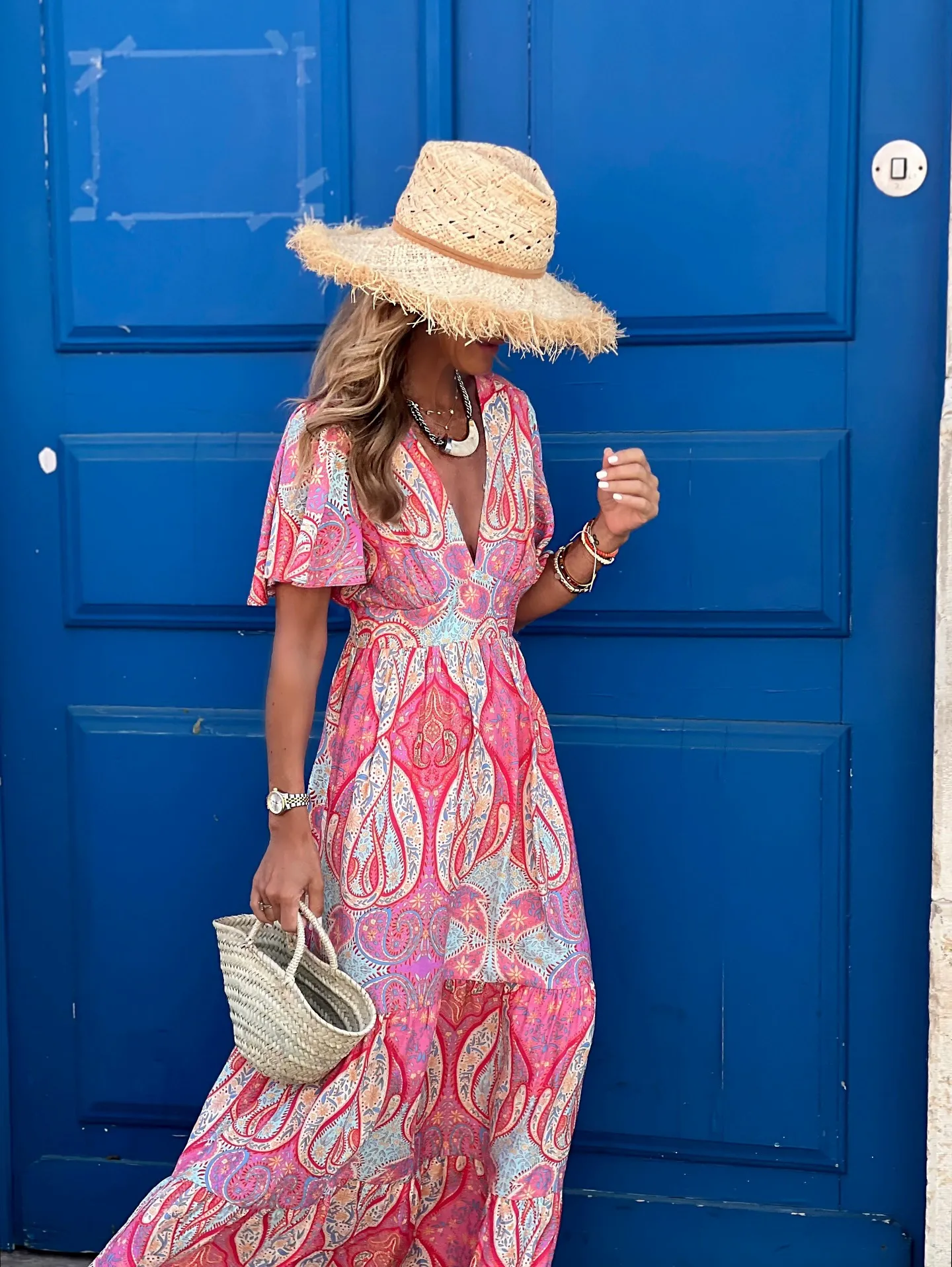Printed V-Neck Dress - Image 2
