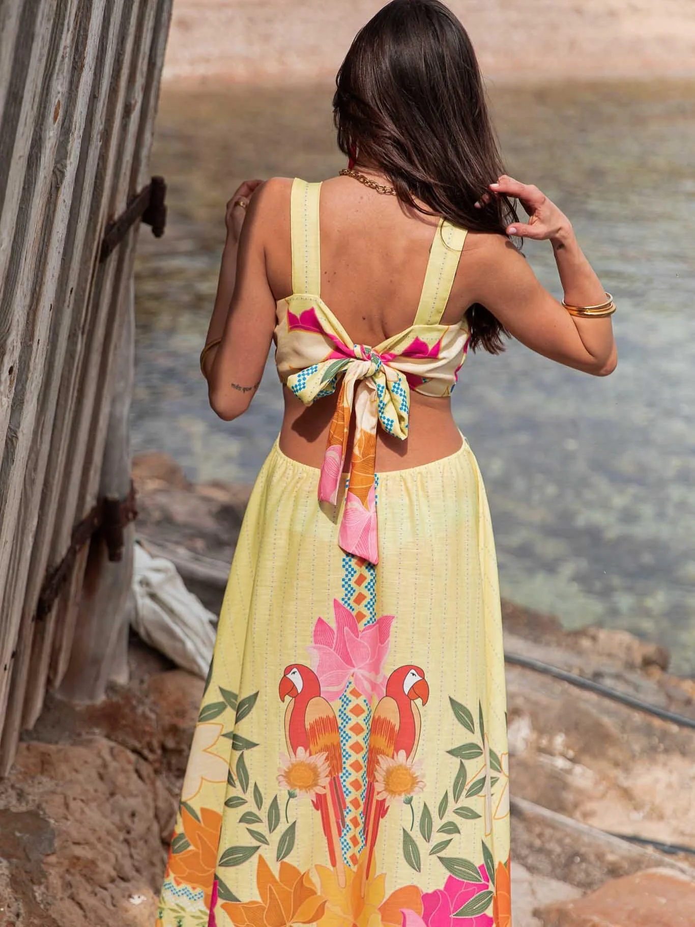 Printed Waist-Baring Maxi Dress - Image 9