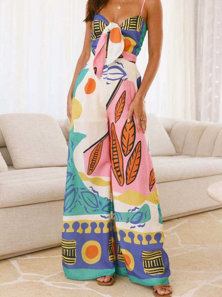 Printed wide leg straight leg jumpsuit - Image 2
