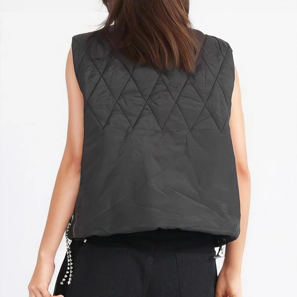 Black Puffer VEST with RHINESTONES - Image 2