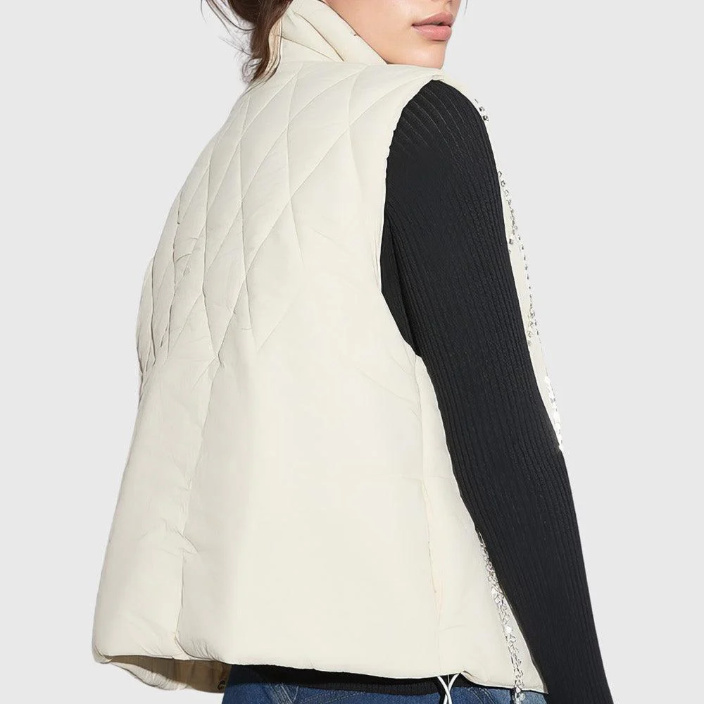 WHITE Puffer VEST with RHINESTONES - Image 2