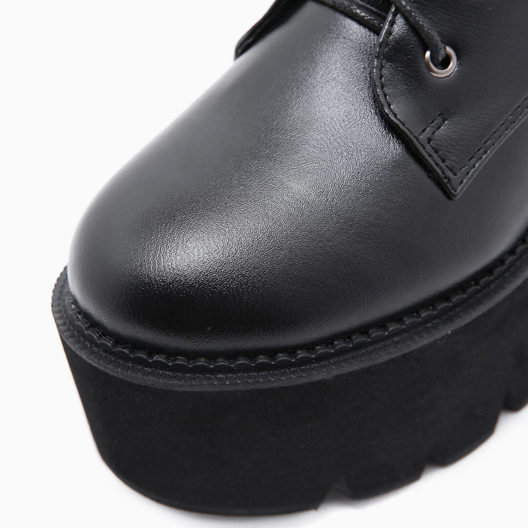 Punk Chain-Link Strap Lace Up Chunky Heel Platform Boots - Black - Image 5