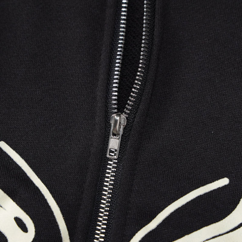 Punk Style Butterfly Print Drop Shoulder Long Sleeve Oversized Hoodie - Black - Image 4