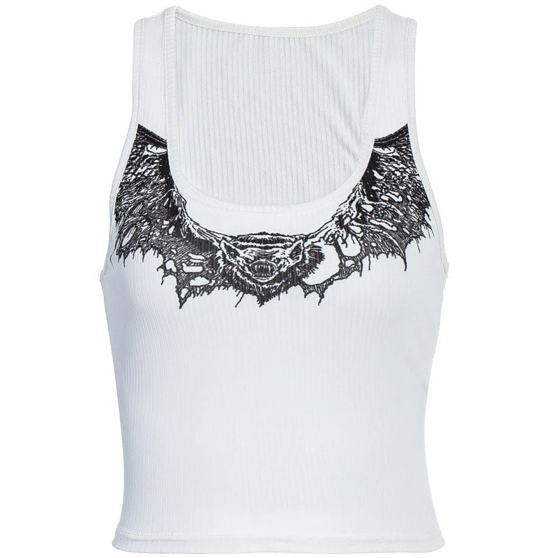 Punk Style Ribbed Animal Print Scoop Neck Cropped Tank Top - White - Image 3