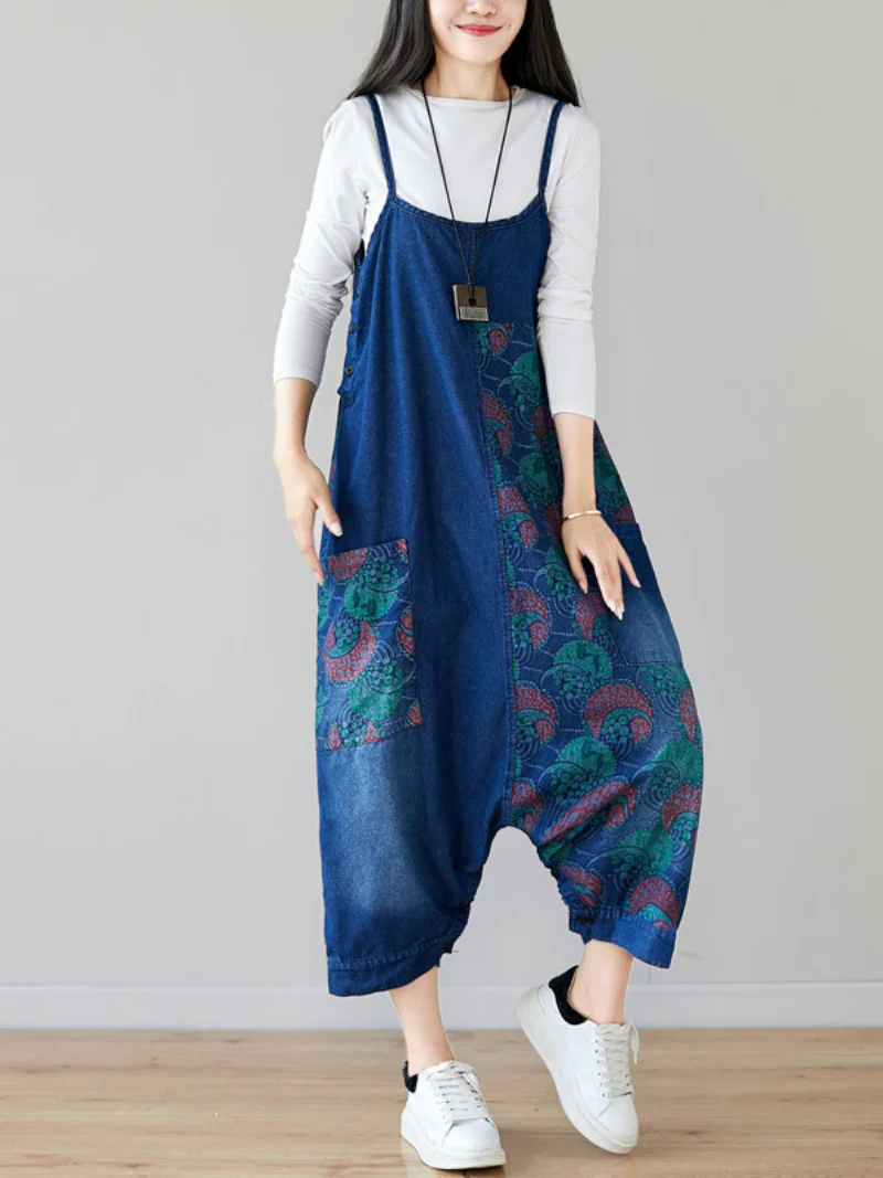 Pure Soul Denim Blue Cropped Baggy Dungarees - Image 3