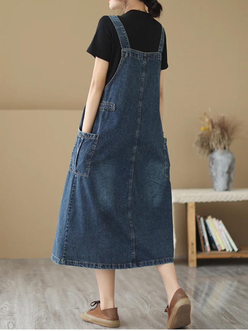 Pure Soul Denim Round Neck Loose Salopette Dress - Image 2