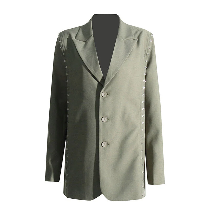 Quaint Hook and Eye Detail Lapel Single Breasted Long Sleeve Oversized Blazer - Image 2