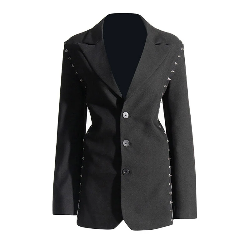 Quaint Hook and Eye Detail Lapel Single Breasted Long Sleeve Oversized Blazer - Image 3