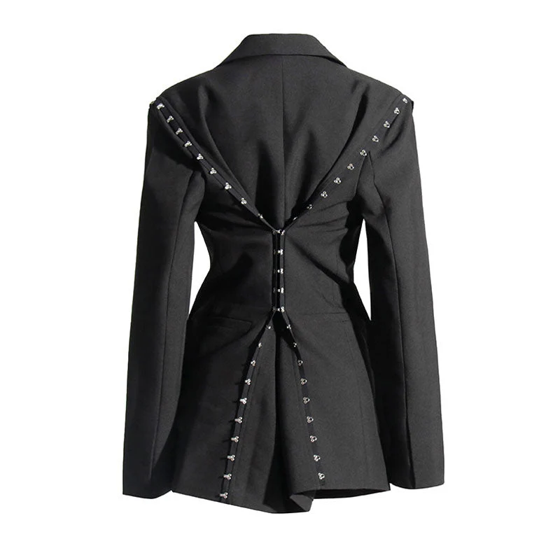 Quaint Hook and Eye Detail Lapel Single Breasted Long Sleeve Oversized Blazer - Image 4