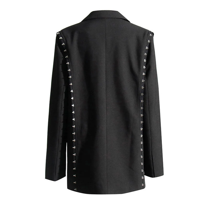 Quaint Hook and Eye Detail Lapel Single Breasted Long Sleeve Oversized Blazer - Image 5